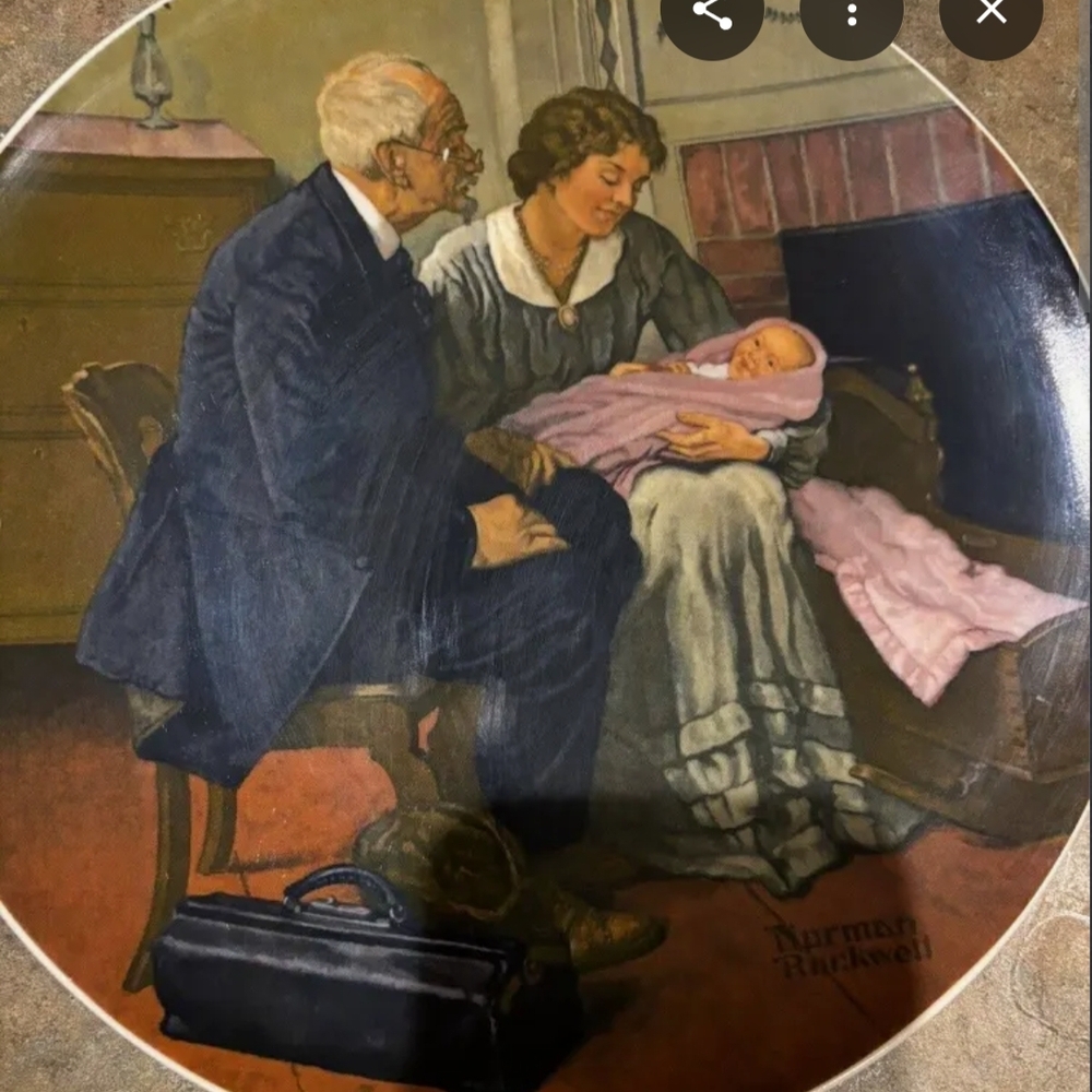 Rare Limited EditionNorman Rockwell Family Gathering Painting - Blue, Pink, Gray